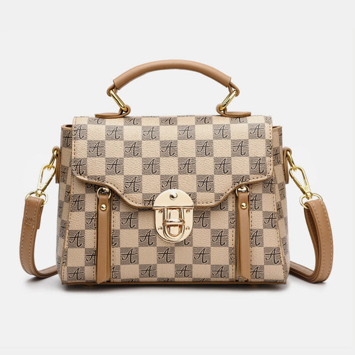 Klassische karierte Prägung Handtasche Damen Vegan Leder Retro Umhängetasche