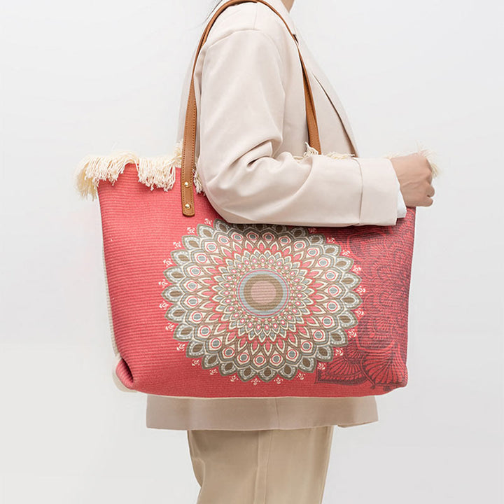 Tote für Damen im Bohemian-Stil mit Quaste, große Umhängetasche