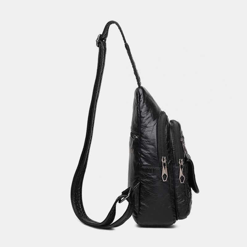 Retro Sling-Rucksack für Damen, mehrere Taschen, Umhängetasche aus PU-Leder