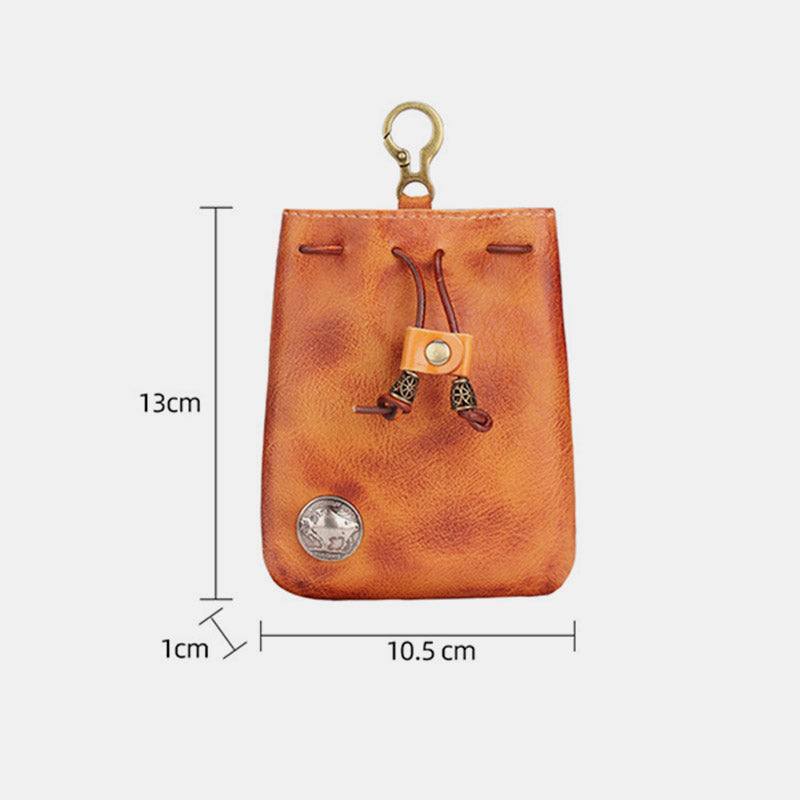 Vielseitig verwendbare Kordelzugtasche aus echtem Leder für Münzen und Schmuck