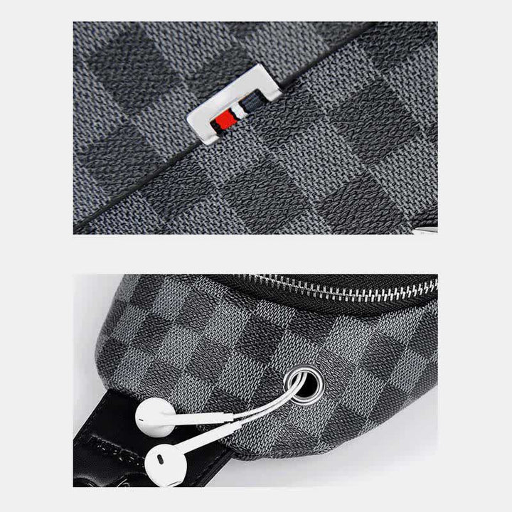 Mehrzweck-Schultertasche aus lässigem, kariertem Leder für Herren, Umhängetasche, Schulterrucksack