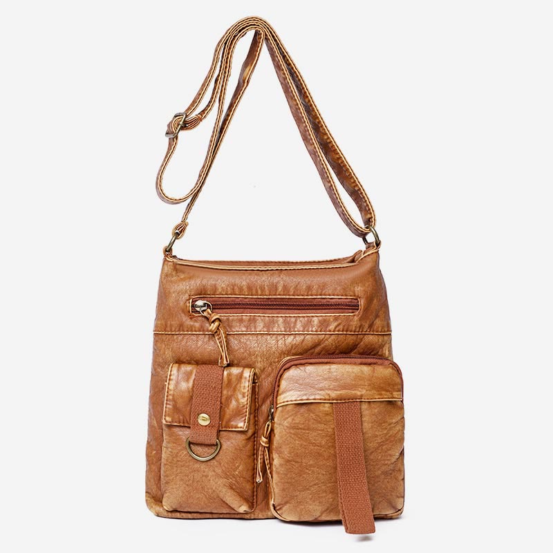 Umhängetasche für Damen, gewaschene, lässige Schultertasche aus Denim-Leder