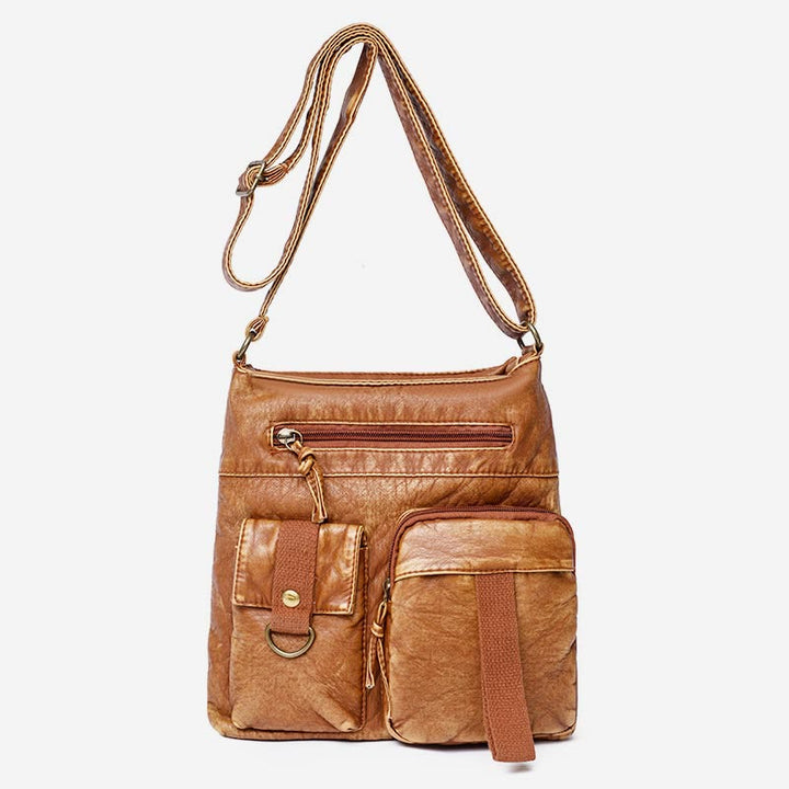 Umhängetasche für Damen, gewaschene, lässige Schultertasche aus Denim-Leder