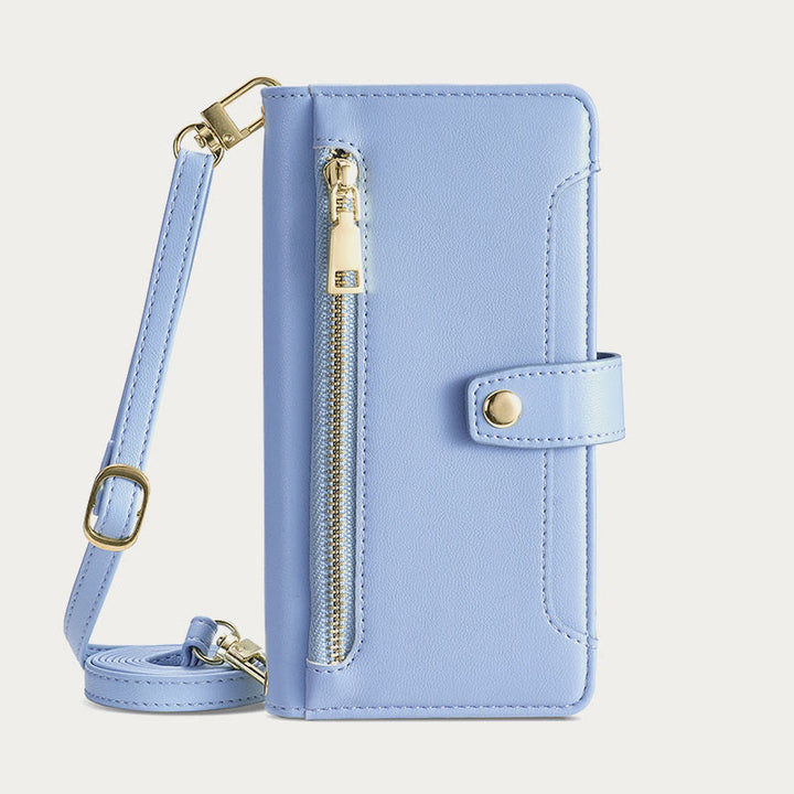Kunstleder Wallet Case Handyhülle für iPhone mit Schultergurt