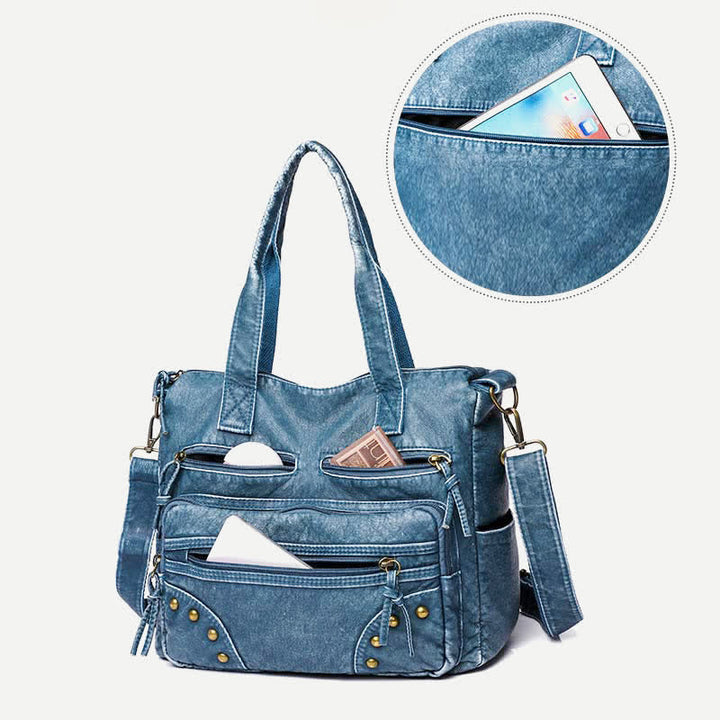 Denim Farbe Tote Handtaschen Große Kapazität Kunstleder Schulter Geldbörse