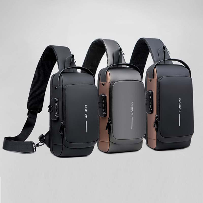 Diebstahlsichere, wasserdichte, lässige Schultertasche mit großem Fassungsvermögen, USB-Ladeanschluss und Reflektorstreifen