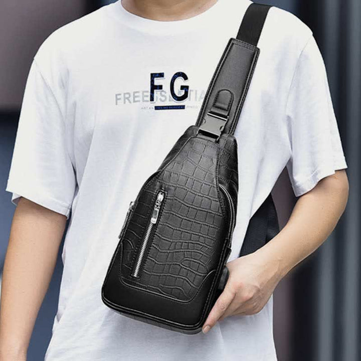 Sling-Rucksack aus Krokodil-Maserungsleder für Herren, Schultertasche, Reise-Tagesrucksack