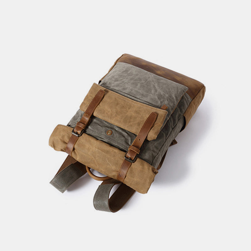 Canvas-Leder-Rucksack für College-Wochenendreisen, passend für 15,6-Zoll-Laptops