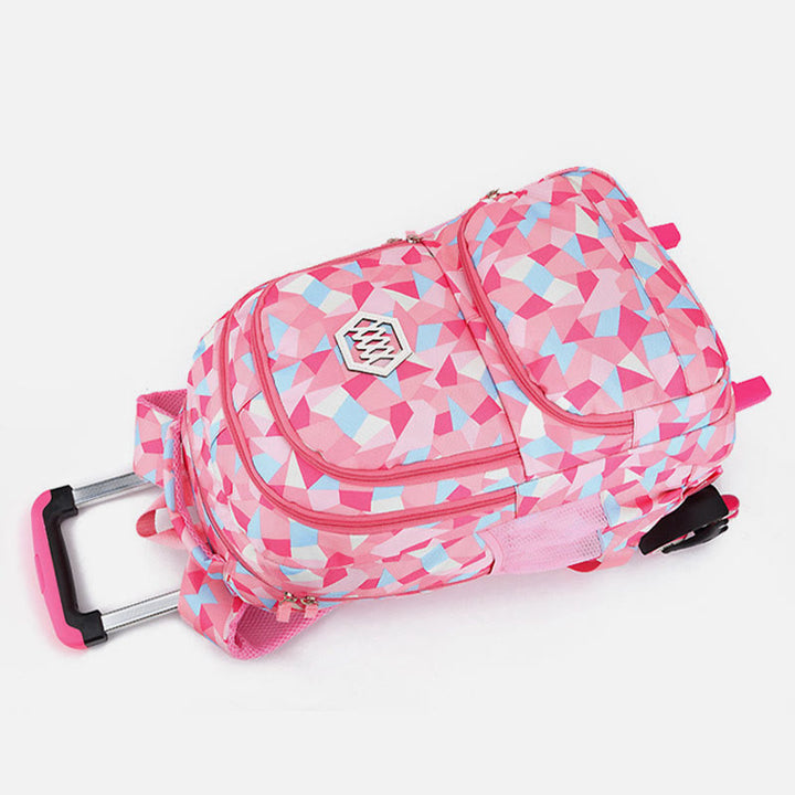 Schultasche mit Rollenden Rädern für Jungen und Mädchen, bunt bedruckter Rucksack