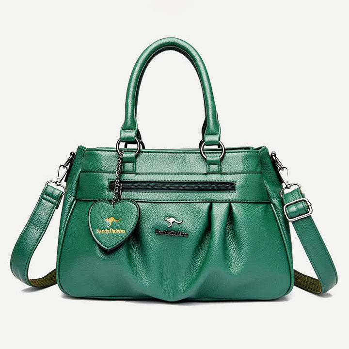 Handtasche mit drei Fächern und Henkel, Umhängetasche aus PU-Leder