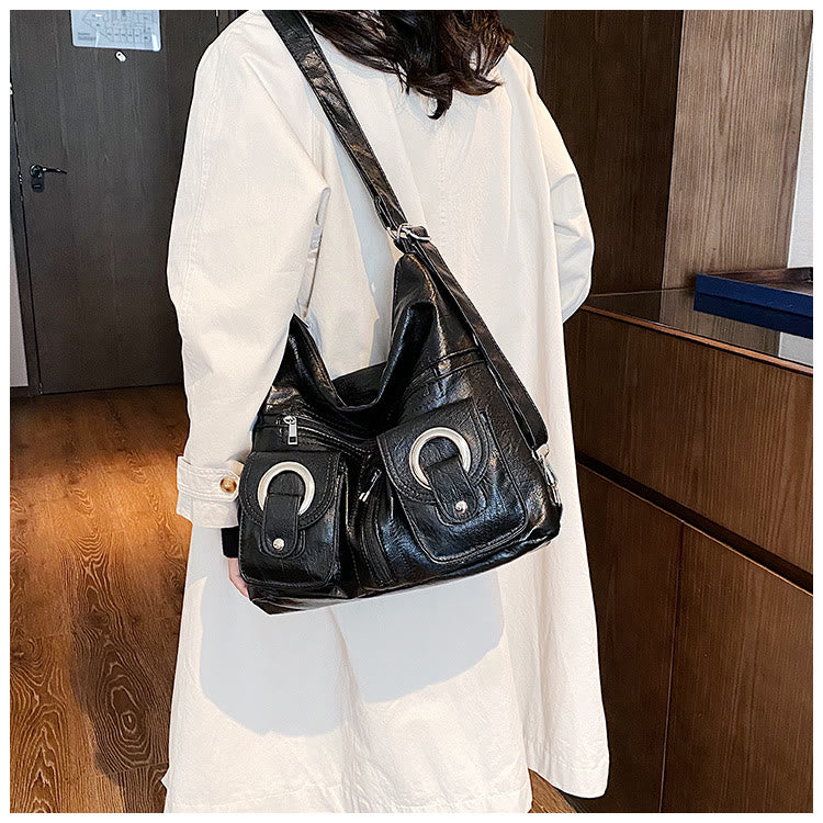 Umwandelbarer Rucksack aus weichem Leder mit zwei Fächern für Damen