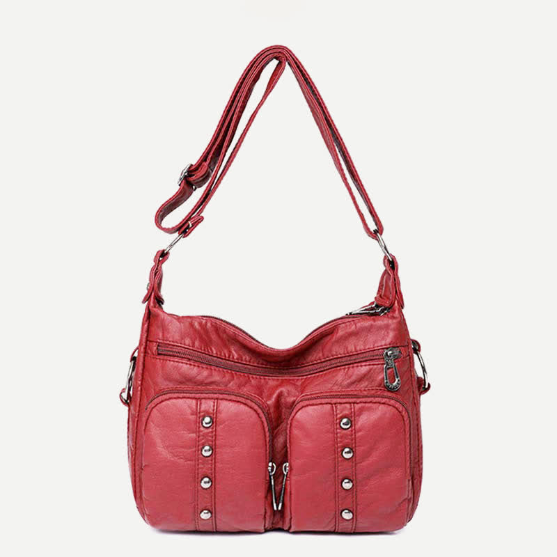 Umhängetasche mit mehreren Taschen für Damen, Retro-Nieten, Leder, Schultertasche