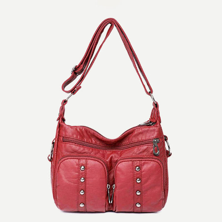 Umhängetasche mit mehreren Taschen für Damen, Retro-Nieten, Leder, Schultertasche