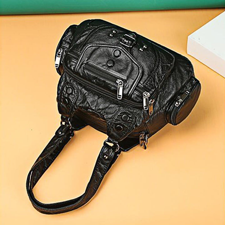 Tragetasche für Damen, Vintage, genietete Umhängetasche aus Leder mit mehreren Taschen