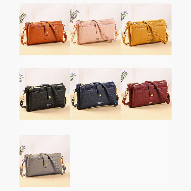 Handytasche mit zwei Fächern für Damen, multifunktionale Umhängetasche aus Leder