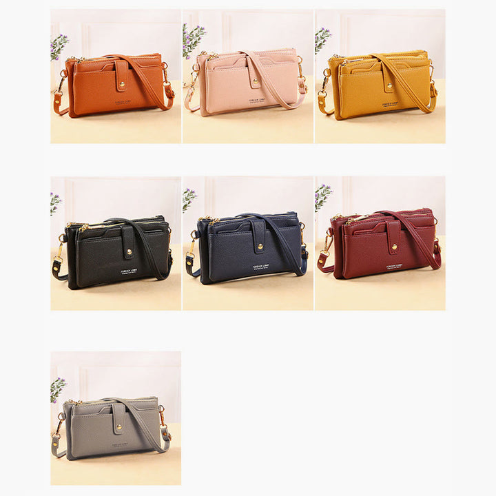 Handytasche mit zwei Fächern für Damen, multifunktionale Umhängetasche aus Leder