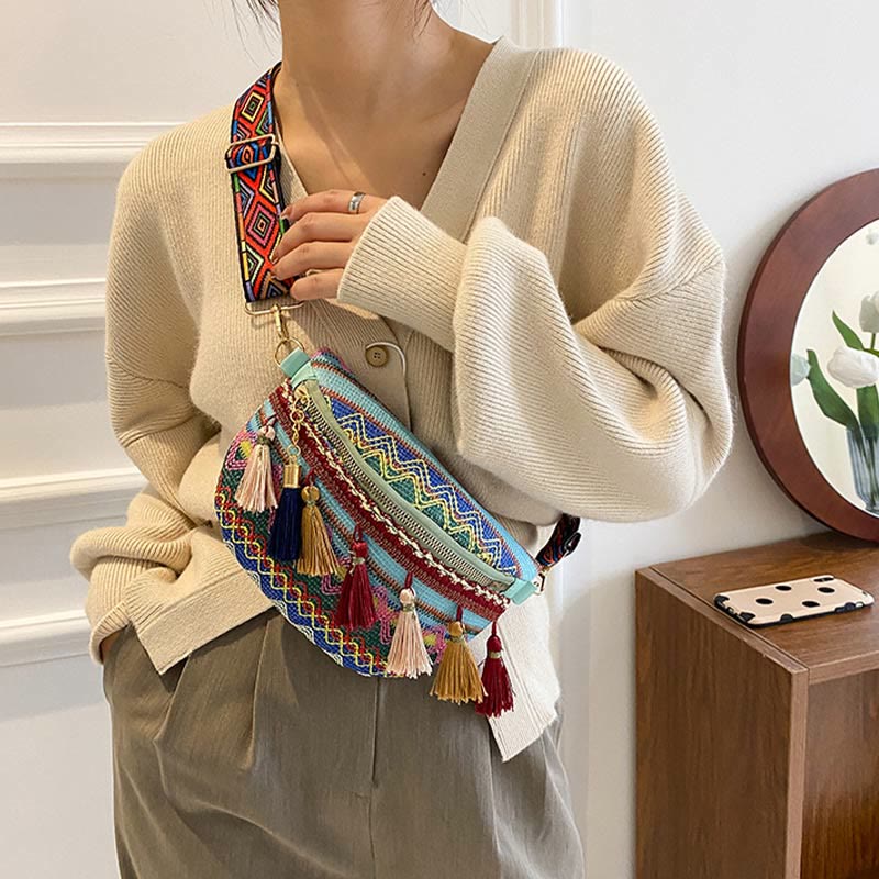 Folk Custom Sling Bag Damen Quaste Umhängetasche Brusttasche