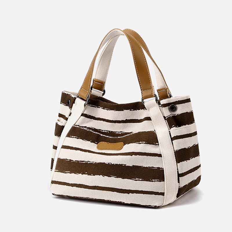 Lässige Einkaufstasche für Damen, gestreifte Canvas-Tasche für den täglichen Gebrauch