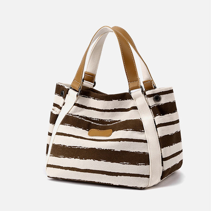 Lässige Einkaufstasche für Damen, gestreifte Canvas-Tasche für den täglichen Gebrauch