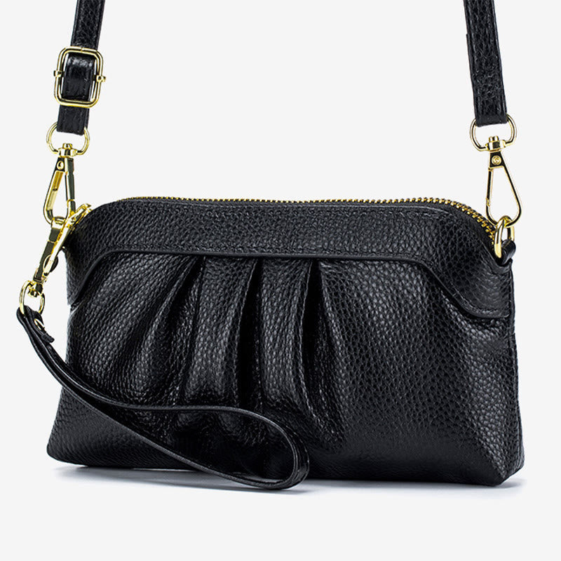 Clutch aus echtem Leder für Damen, Handgelenktasche, Umhängetasche