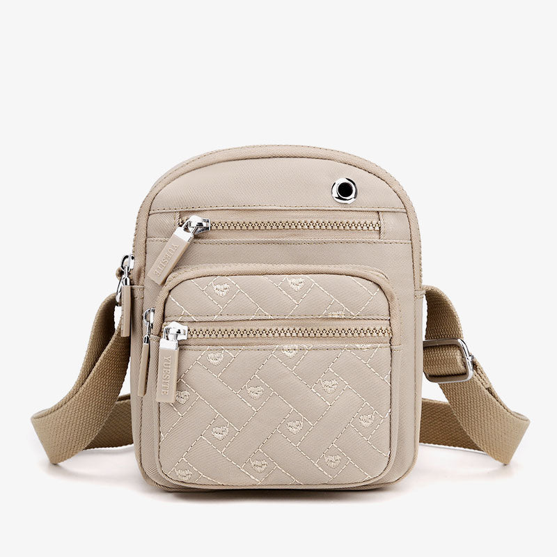 Lässige Umhängetasche aus Nylon mit mehreren Taschen und Loch für Kopfhörer