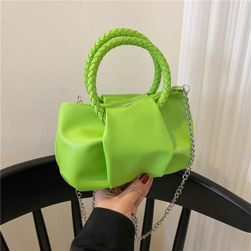Umhängetasche für Damen, faltenförmig, Mini-Handtasche in Volltonfarbe