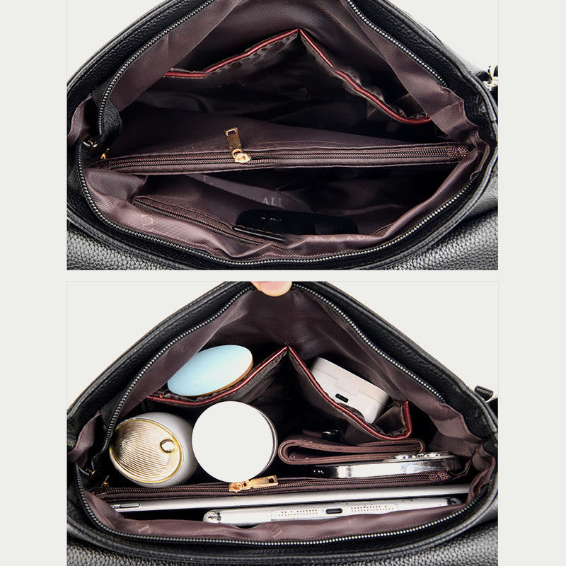 Freizeit-Umhängetasche für Damen im Plissee-Stil, leichte Ledertasche