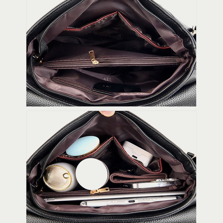 Freizeit-Umhängetasche für Damen im Plissee-Stil, leichte Ledertasche