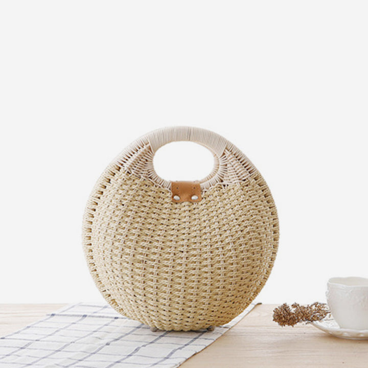 Lässige, runde Rattan-Handtasche