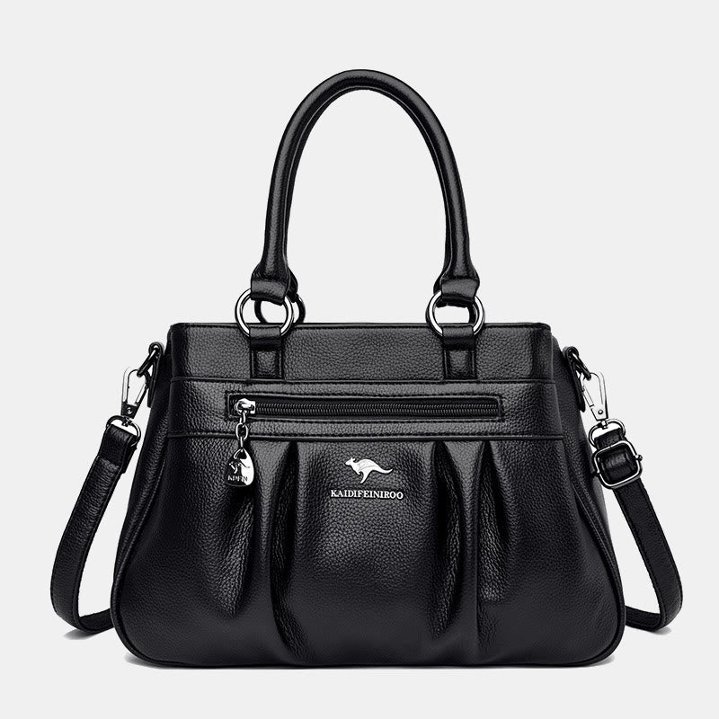 Handtasche mit drei Fächern und Henkel, Umhängetasche aus PU-Leder
