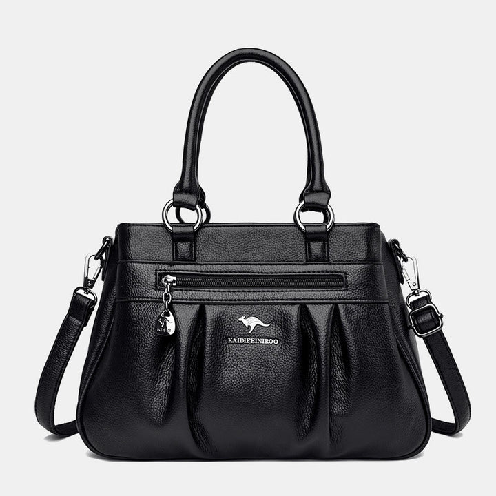 Handtasche mit drei Fächern und Henkel, Umhängetasche aus PU-Leder