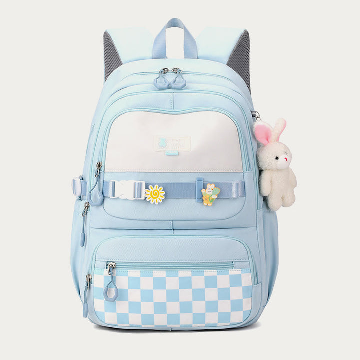 Rucksack für Damen, kariertes Muster, helle Farbe, einfache Schultasche