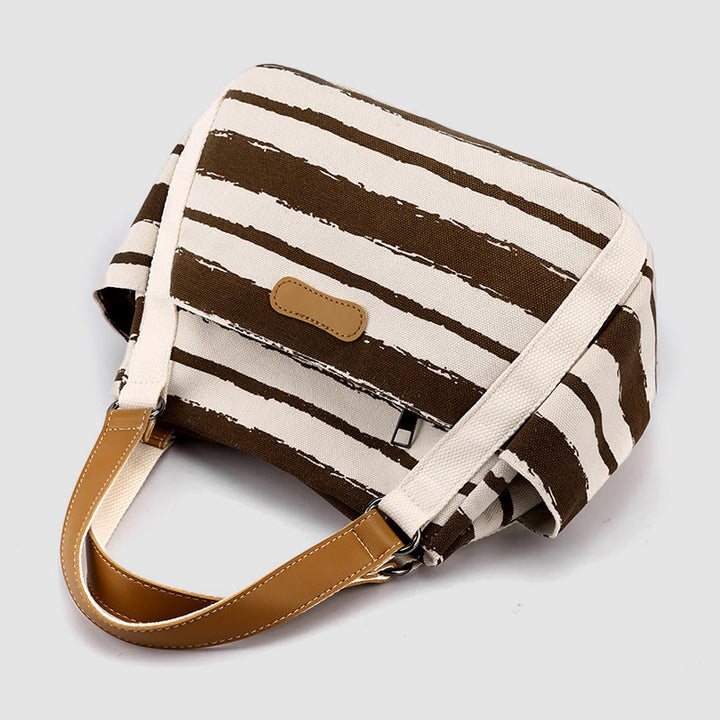 Lässige Einkaufstasche für Damen, gestreifte Canvas-Tasche für den täglichen Gebrauch