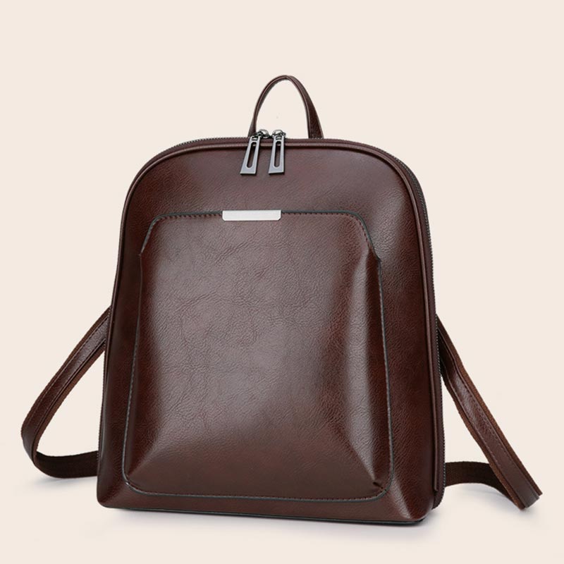 Retro PU Leder Daypack Frauen Casual Rucksack Geldbörse Reißverschluss Schultertasche