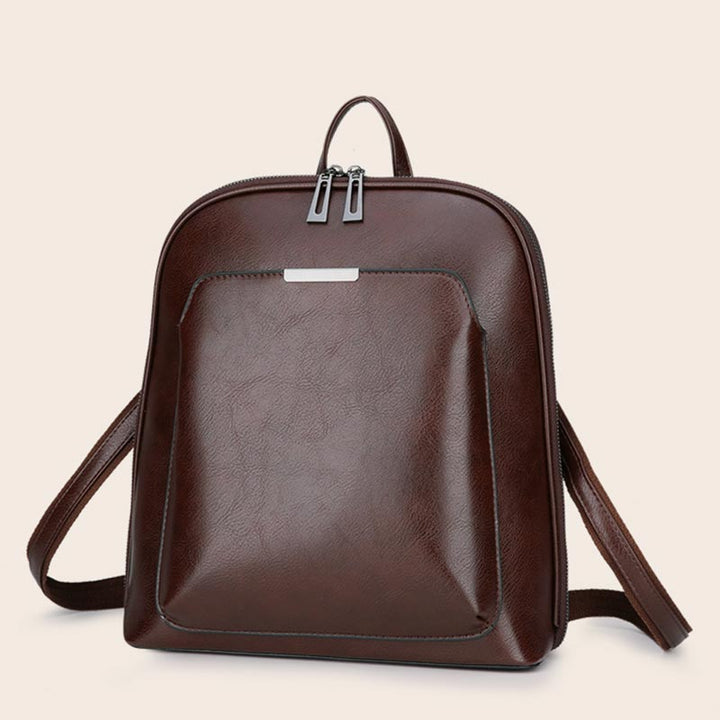 Retro PU Leder Daypack Frauen Casual Rucksack Geldbörse Reißverschluss Schultertasche