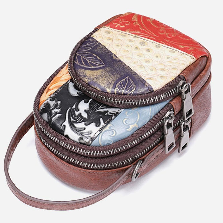 Handytasche für Damen, Umhängetasche aus Leder mit zufälligen Nähten und Farbe