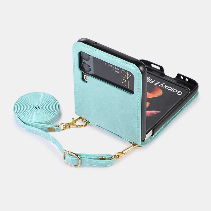 Handyhülle für Z Flip 4 Crossbody Clamshell Lederschutzhülle