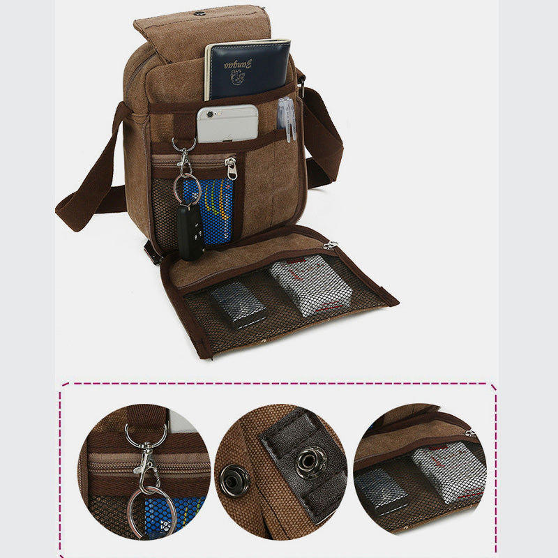 Kleine Umhängetasche für Herren mit mehreren Fächern, Reisetasche aus Canvas