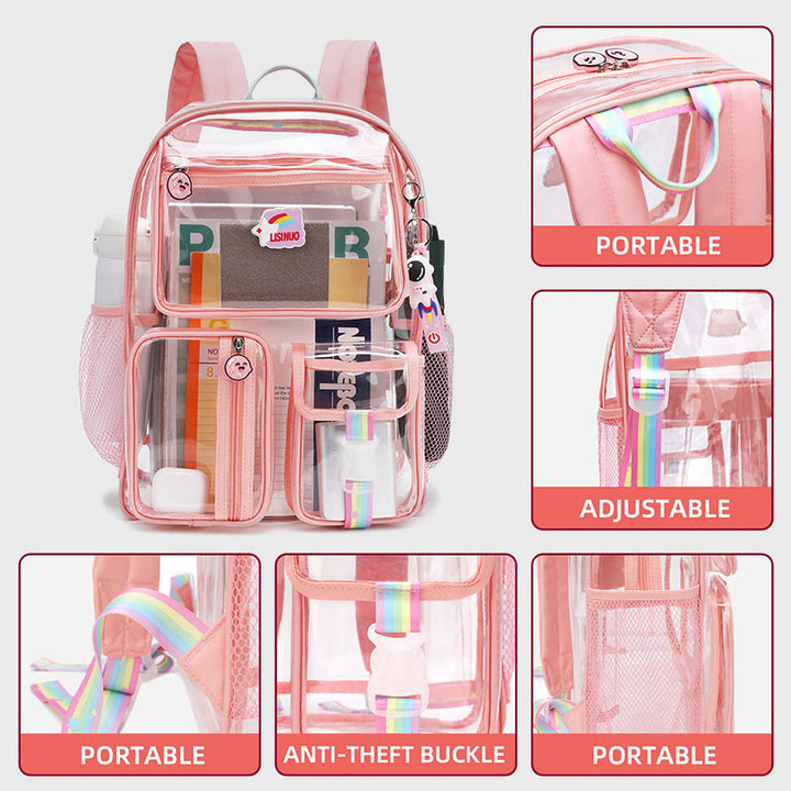 Transparenter Rucksack für Schüler, große Kapazität, Freizeit-Tagesrucksack aus PVC