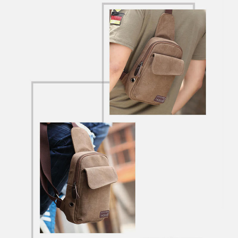 Sling Bag für Herren, multifunktionale Brusttasche aus Canvas für Outdoor-Sport und Freizeit