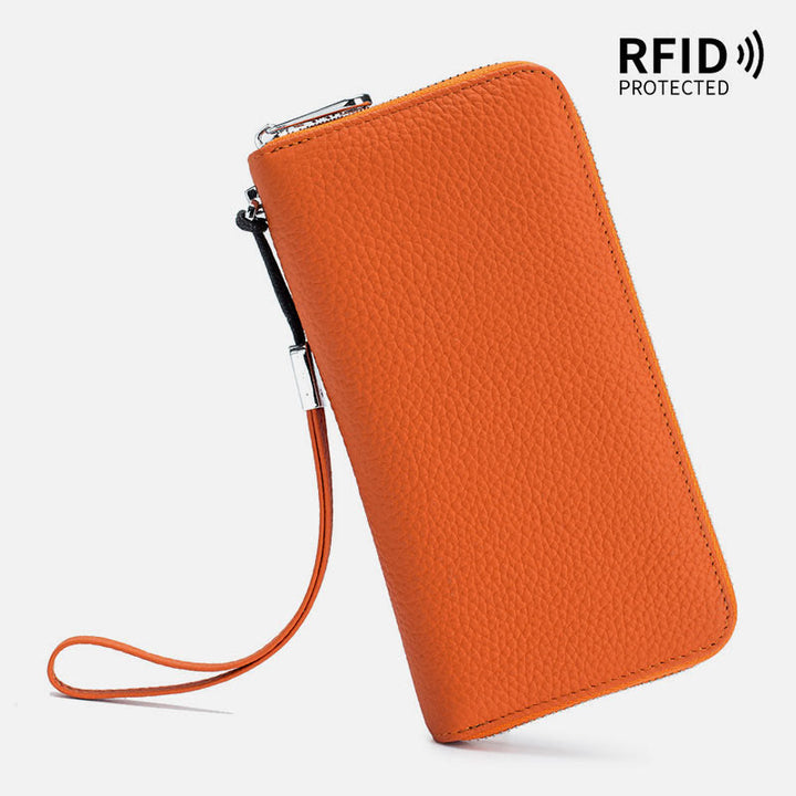 sportliche Lange Brieftasche mit RFID-Schutz, geräumige Leder-Telefonbörse für Damen