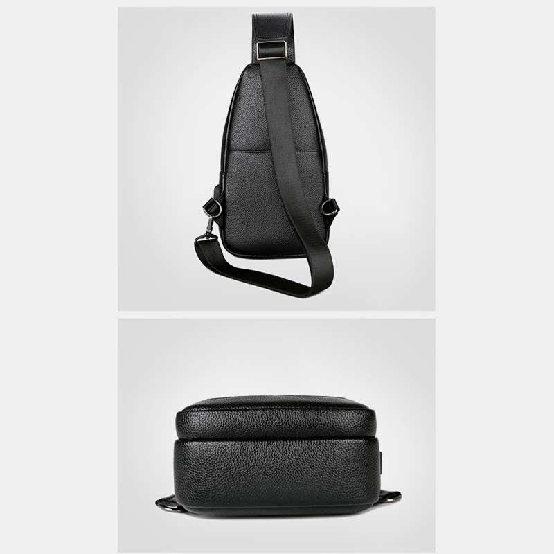 Sling-Brusttasche aus Leder mit mehreren Taschen für Männer mit USB-Ladeanschluss