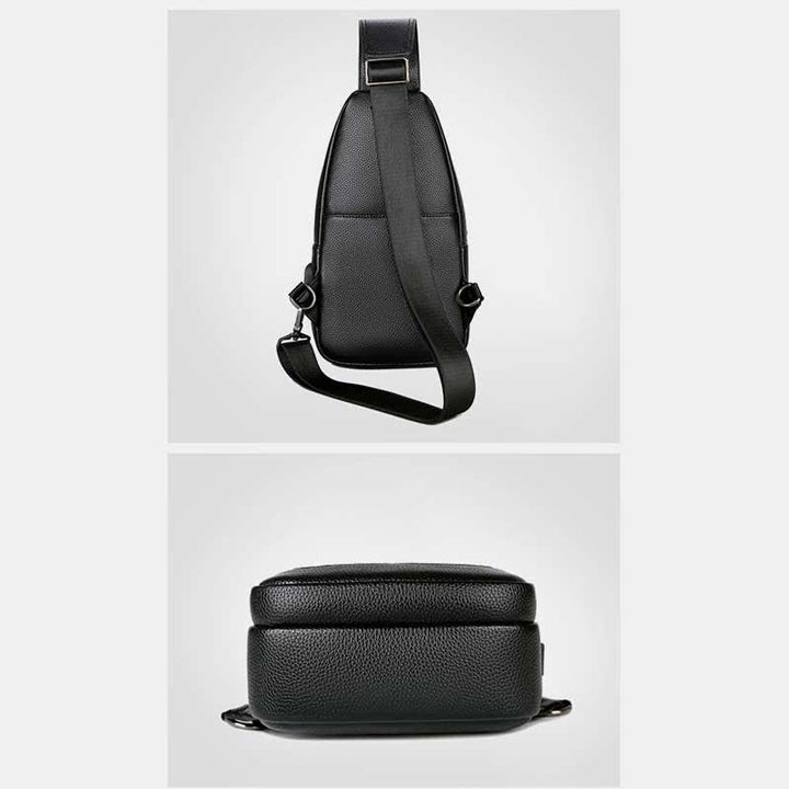 Sling-Brusttasche aus Leder mit mehreren Taschen für Männer mit USB-Ladeanschluss