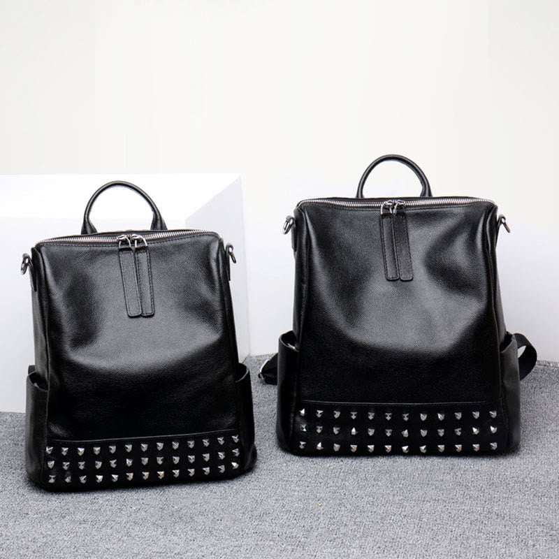 Modischer Rucksack aus echtem Leder mit doppeltem Schultergurt und geräumiger Tasche