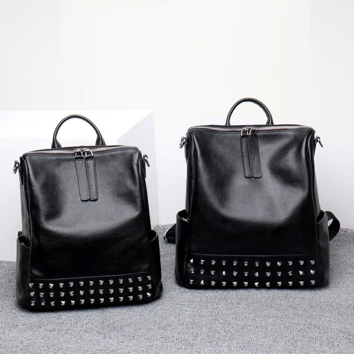 Modischer Rucksack aus echtem Leder mit doppeltem Schultergurt und geräumiger Tasche