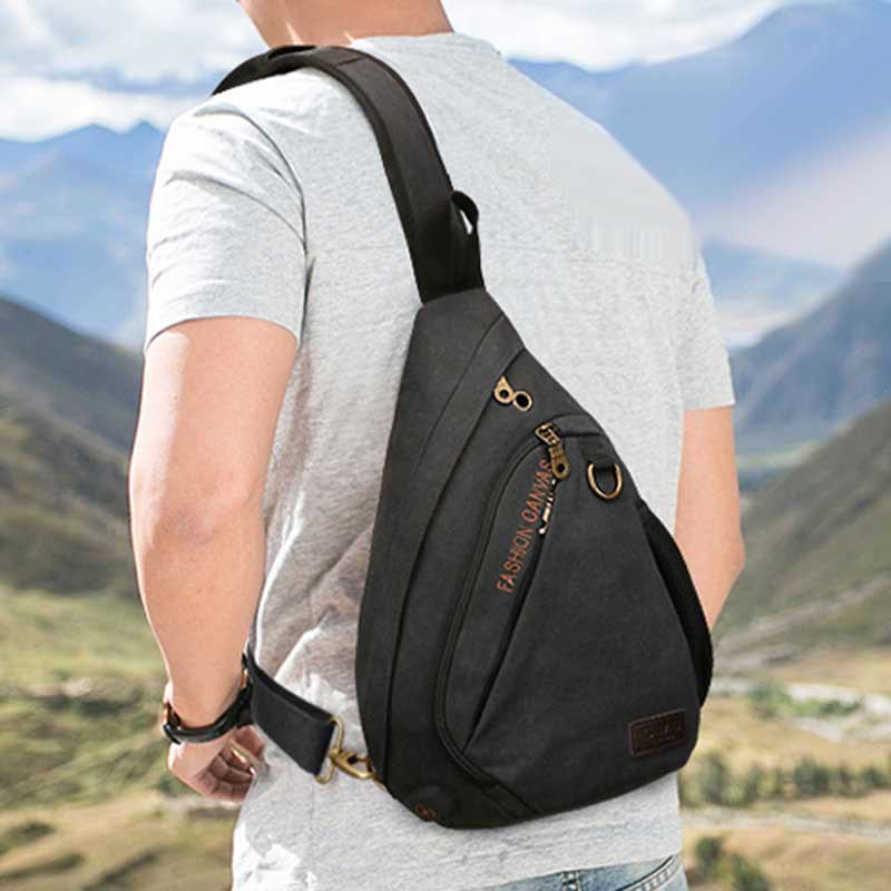 Canvas Brusttasche Herren Minimalistische Reise Große Schultertasche