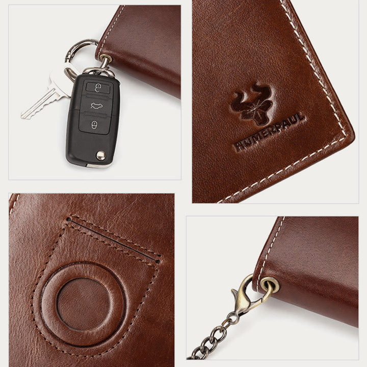 Vertikale Brieftasche RFID Airtag Echtes Leder Sanfte Kette Geldbörse für Männer