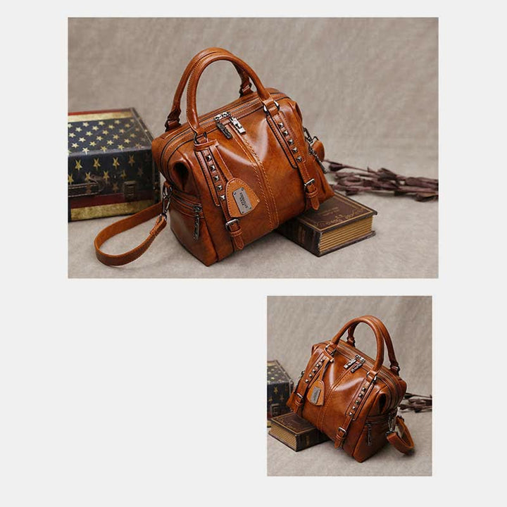 Retro Öl Wachs Leder Nieten Handtasche Tote Satchel Umhängetasche