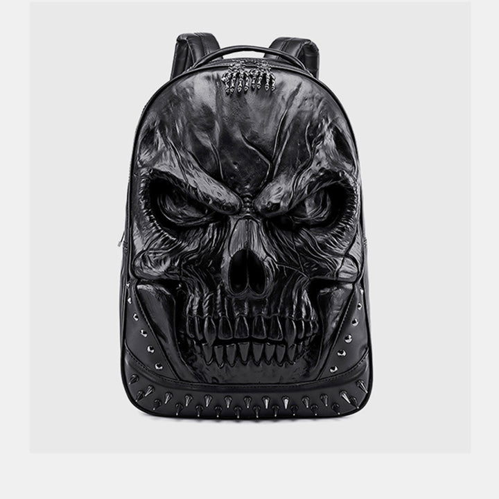 3D Totenkopf Punk Nieten Leder Rucksack Wasserdicht Geprägte Geister Kopf Knapsack
