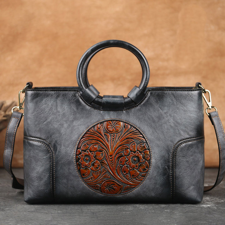Luxuriöse Top-Henkeltasche mit Vintage-Prägung und Blumenmuster